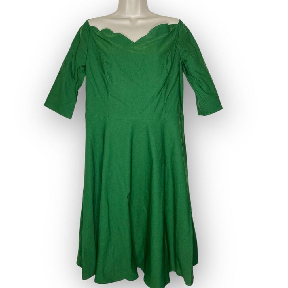 Grace Karin Off Shoulder Green Retro Fit Flare Stretchy Dress Women Size 2XL NWT